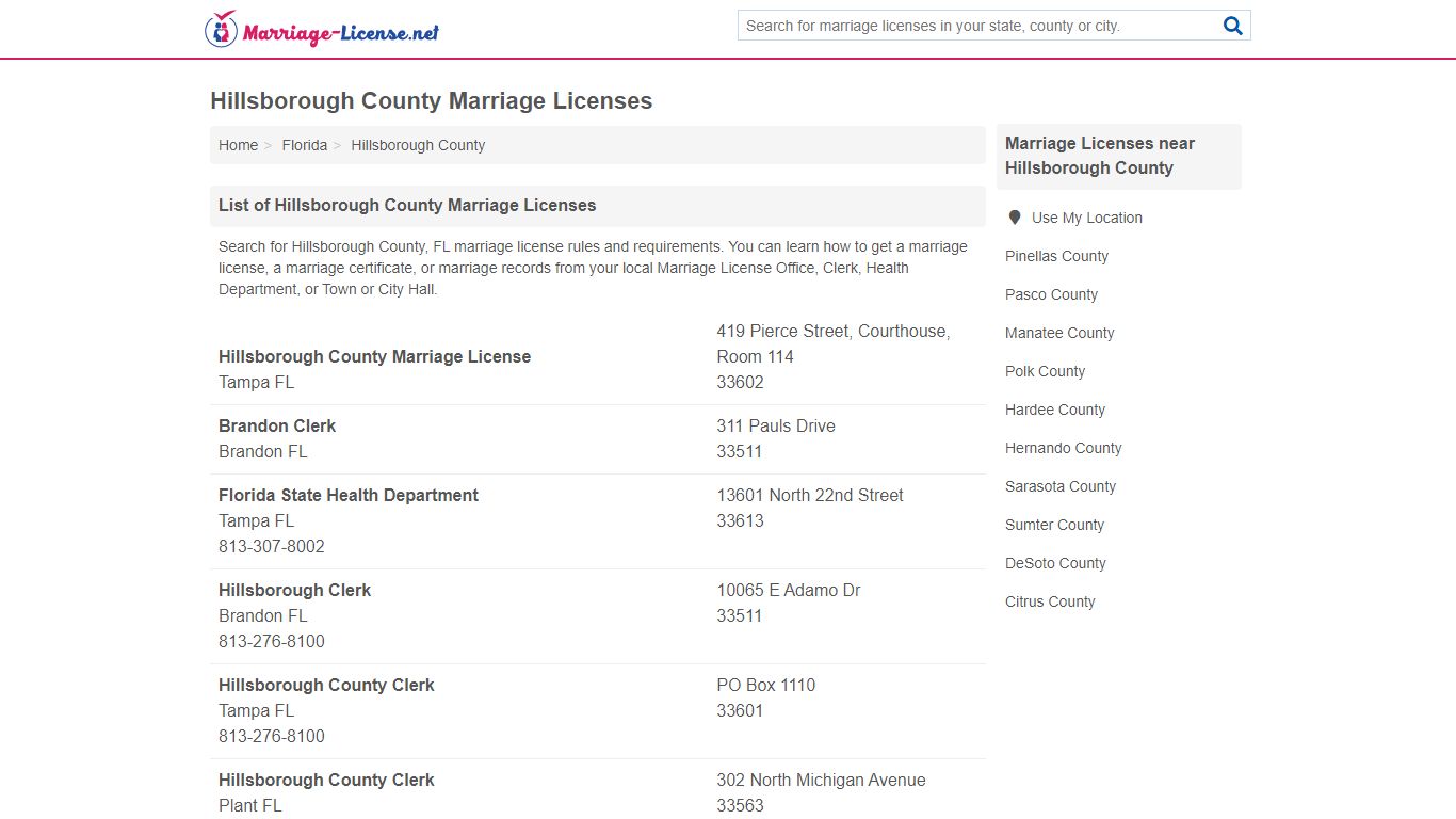 Hillsborough County Marriage Licenses